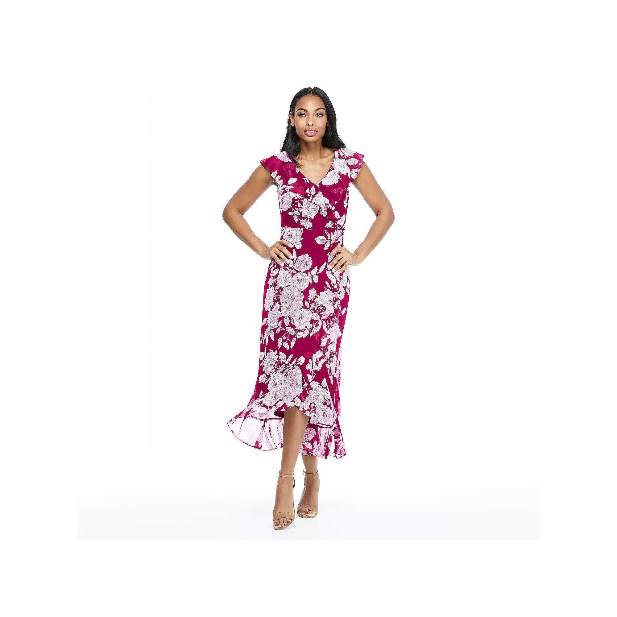 Womens London Times Ruffled Maxi Dress Red White Product Image