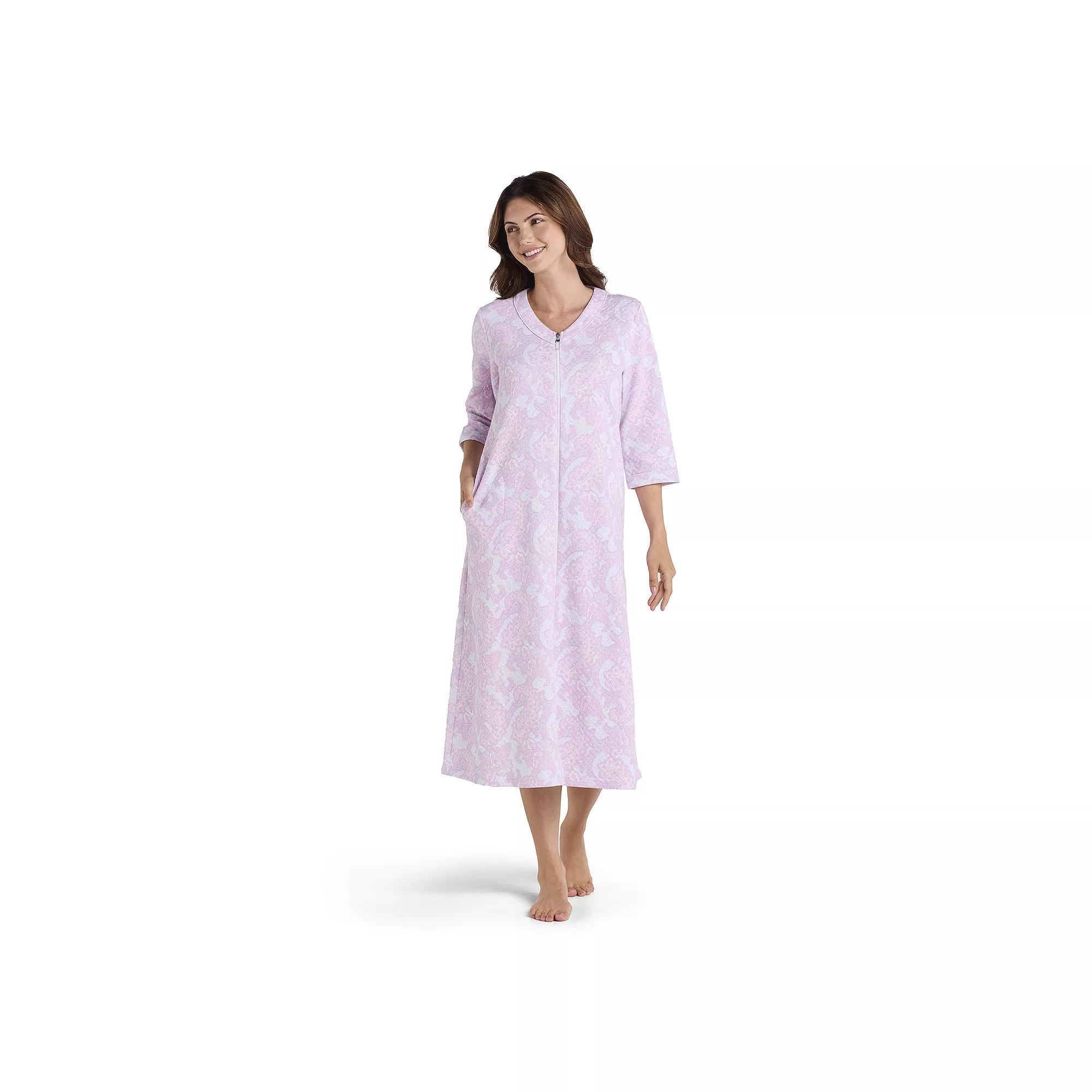 Women's Miss Elaine Essentials Quilt-In-Knit Long Robe, Size: Large, Pink Paisley Product Image