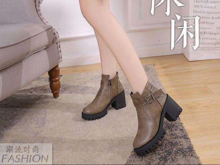 Faux Leather Block-Heel Ankle Boots Product Image