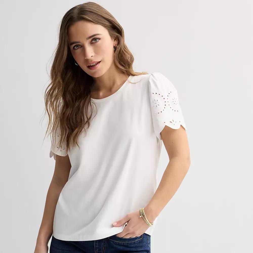 Womens Draper James Embroidered Sleeve Knit Top Product Image