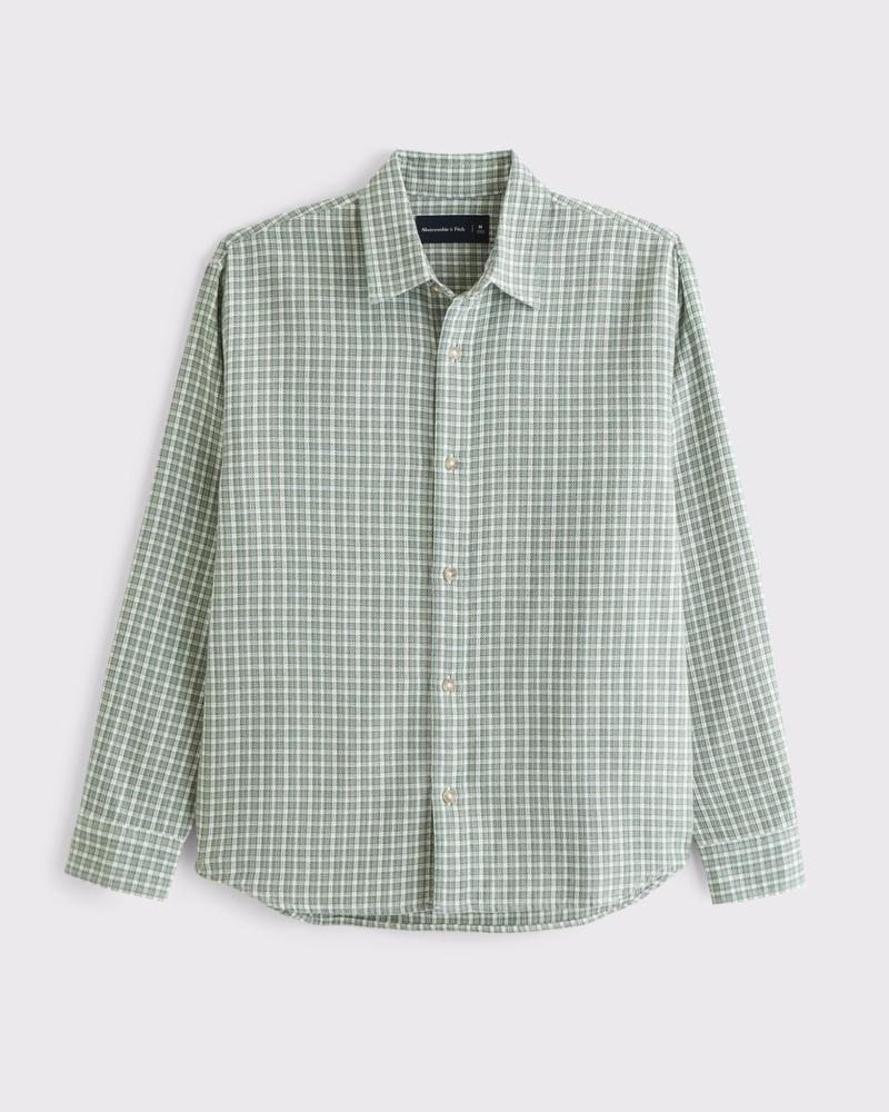 Long-Sleeve Textural Plaid Button-Up Shirt Product Image