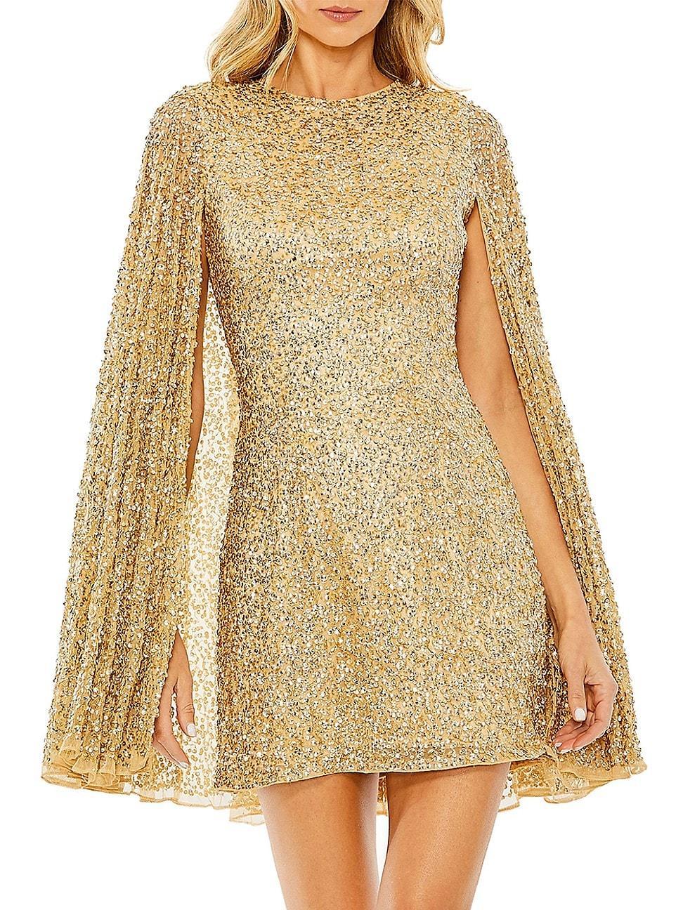 Mac Duggal Sequined Cape Womens Sleeve Mini Dress Product Image