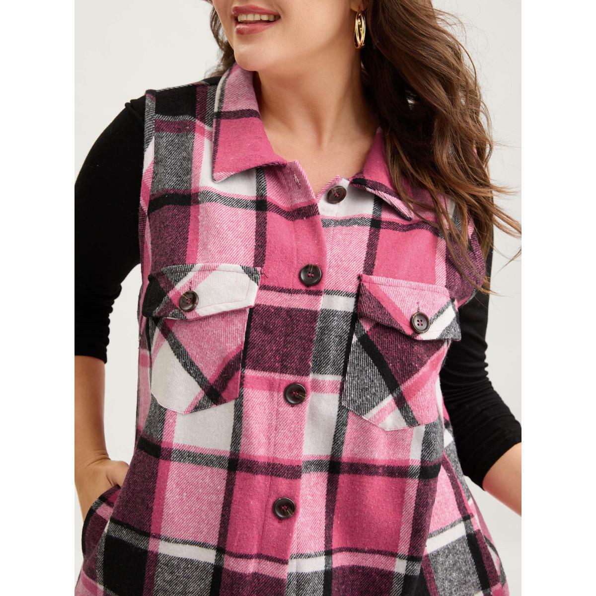 Plus Size Plaid Flap Detail Sleeveless Jacket Women Rosered Button Side seam pocket Everyday Jackets BloomChic 30/6X Product Image