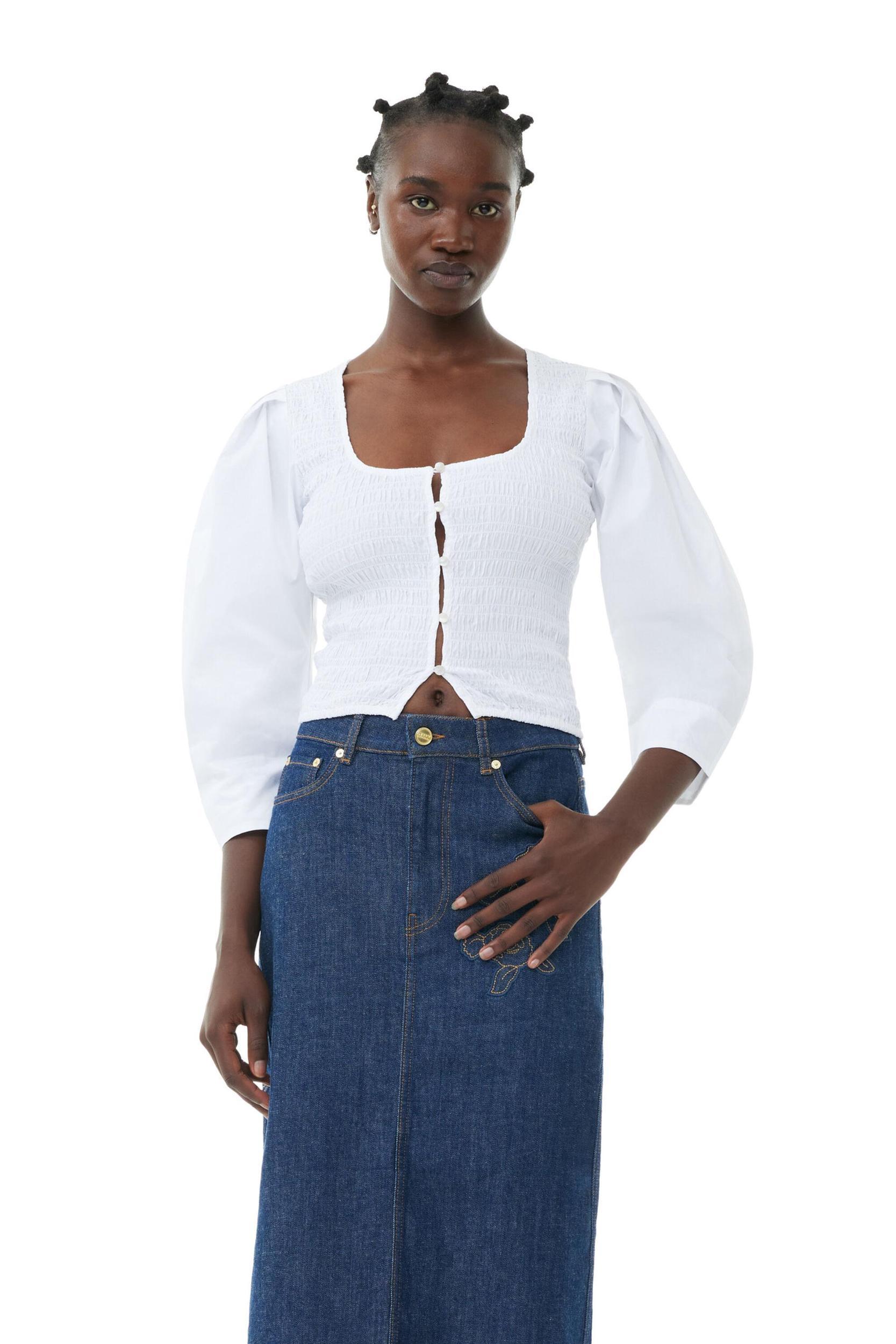 White Cotton Poplin Smock Blouse Product Image