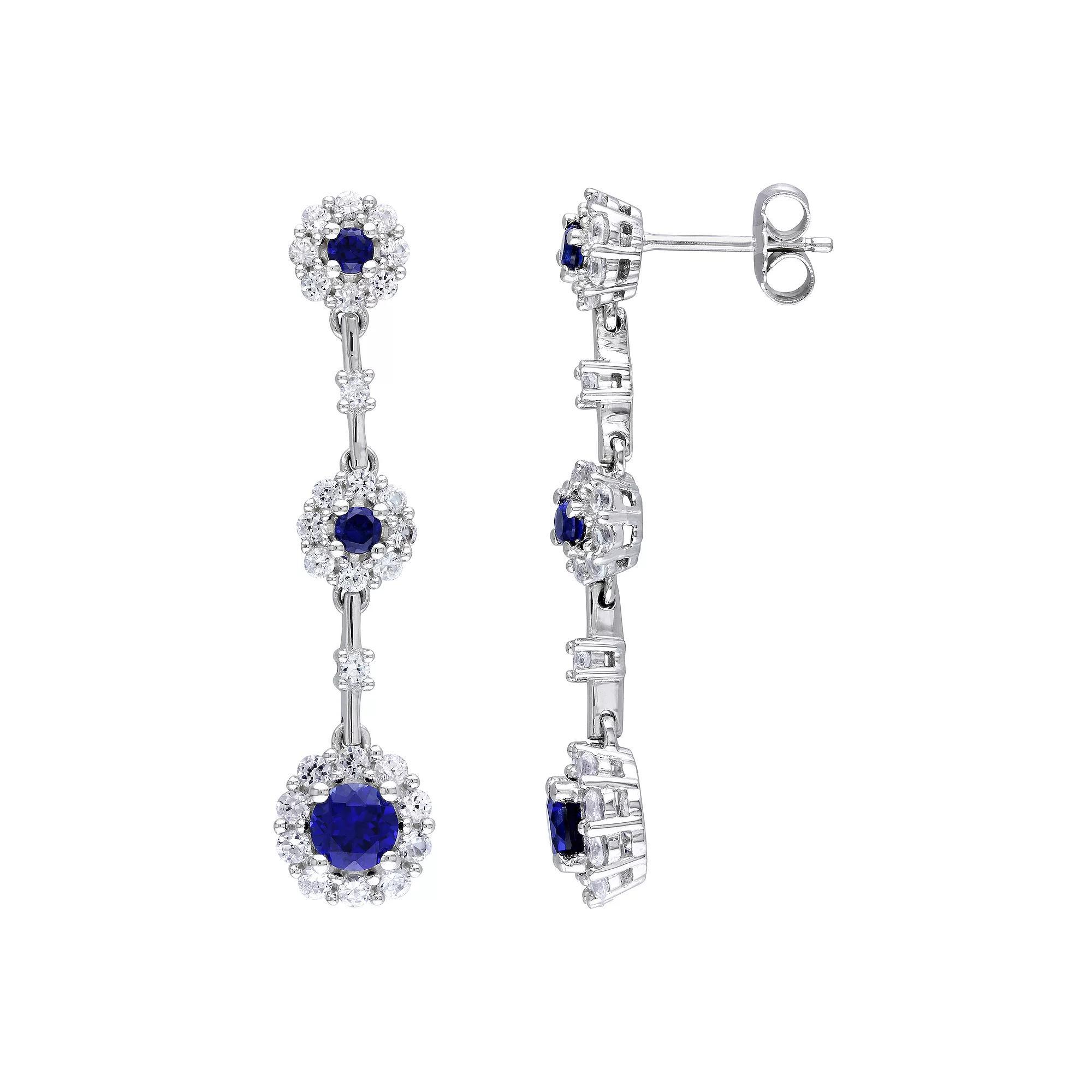 Stella Grace Sterling Silver Lab-Created Blue & White Sapphire Dangle Earrings, Women's Product Image