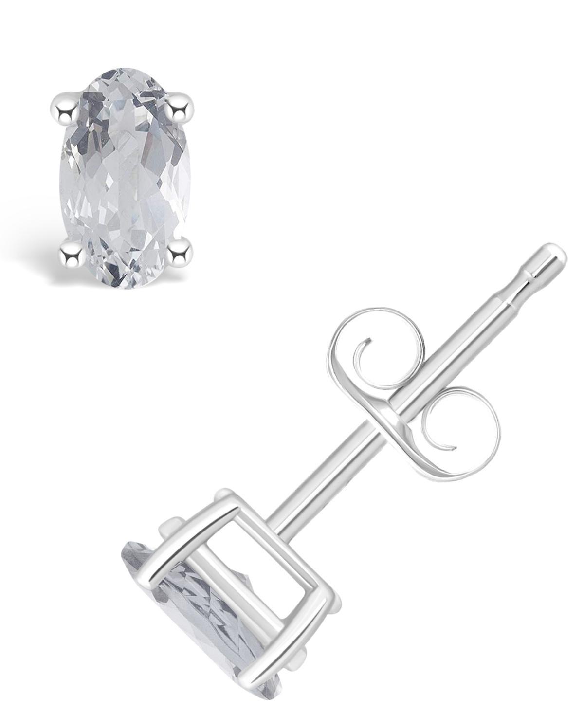 14k White Gold Oval Birthstone Stud Earrings, Women's, White Topaz Apr Product Image