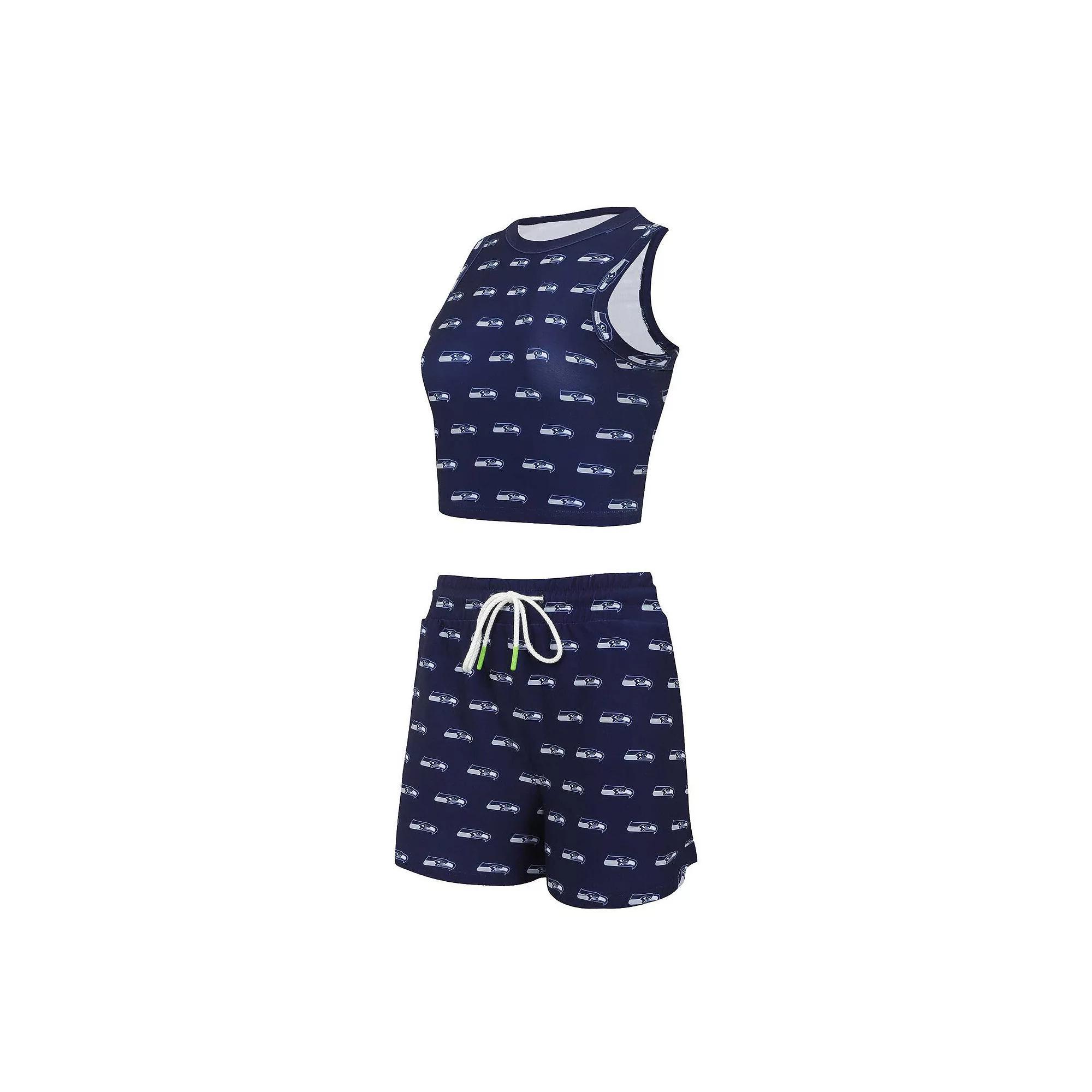 Women's Concepts Sport Seattle Seahawks Gauge Allover Print Cropped Tank Top & Shorts Sleep Set, Size: Small, Blue Product Image
