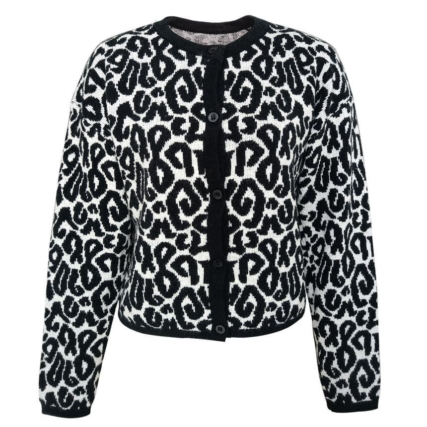 Round Neck Leopard Print Cardigan Product Image