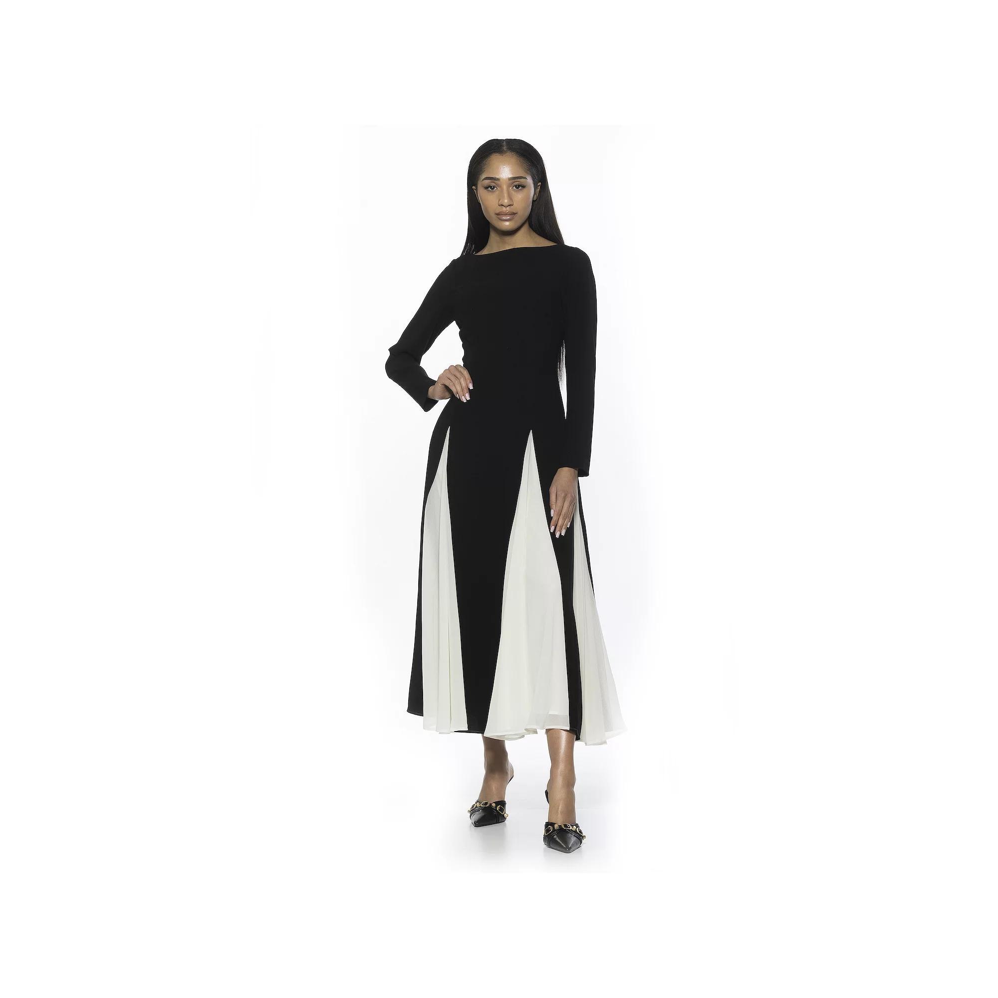 Women's ALEXIA ADMOR Elodie Crewneck Long Sleeve Midi Dress, Size: 4, Black White Product Image