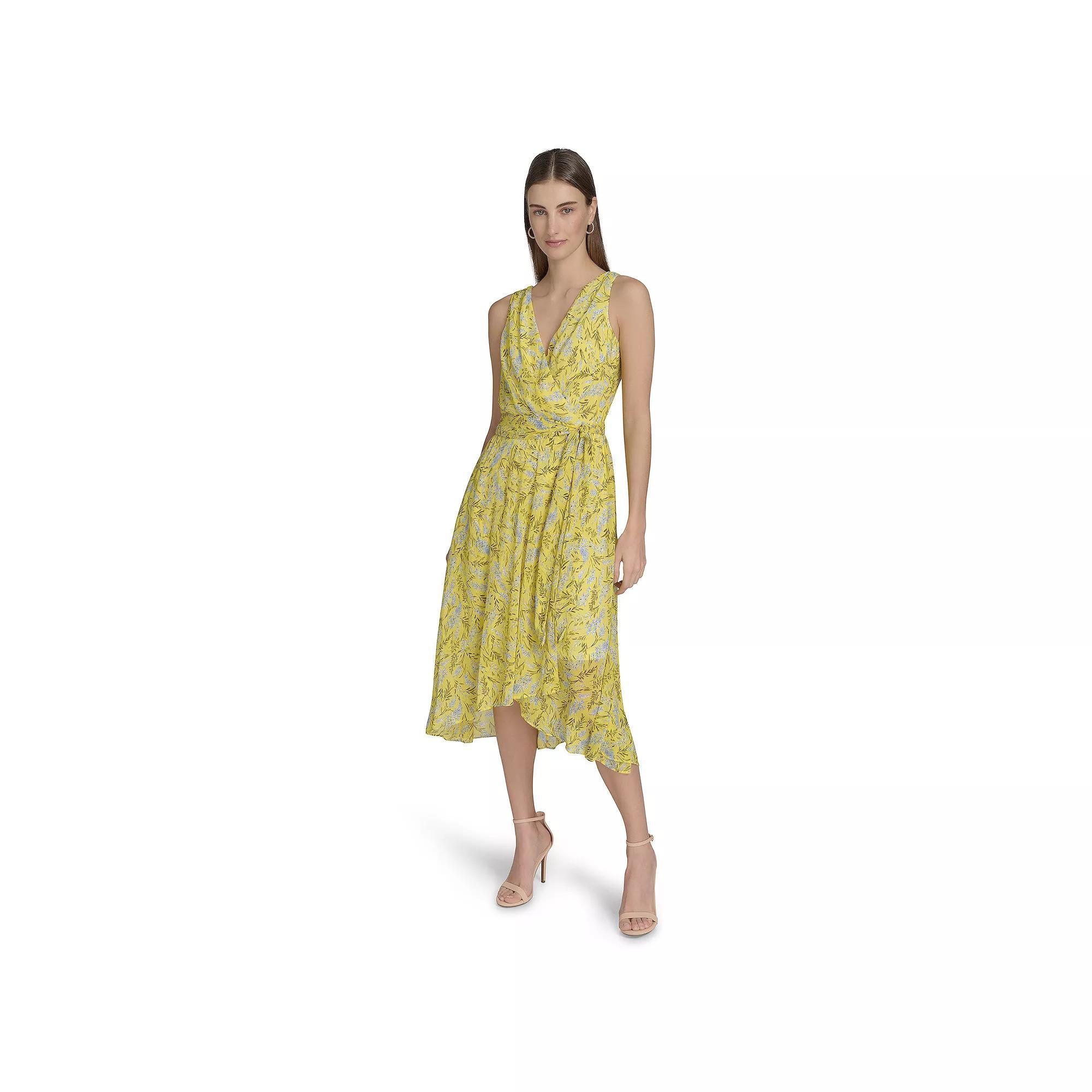 Women's Harper Rose Printed Crinkle Chiffon Sleeveless Wrap Midi Dress, Size: 2, Yellow Floral Product Image