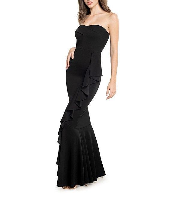 Dress the Population Paris Sweetheart Neck Cascade Ruffle Strapless Maxi Dress Product Image