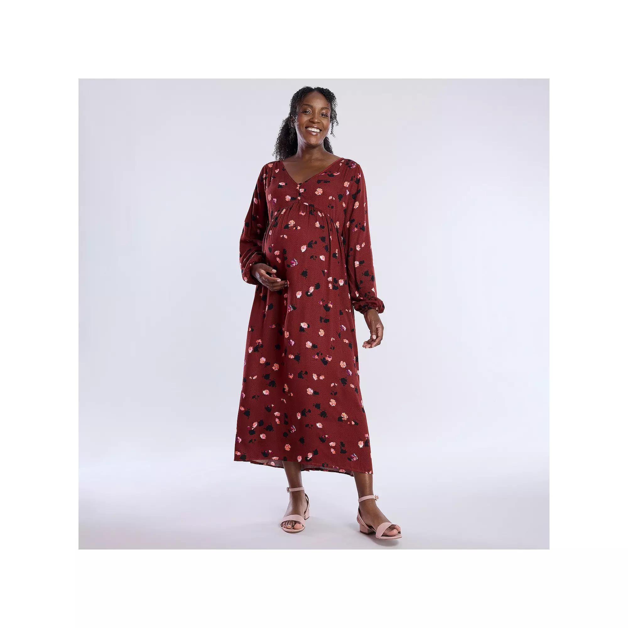 Maternity Motherhood® Button Front Midi Dress, Women's, Size: XL-Mat, Brick Floral Product Image
