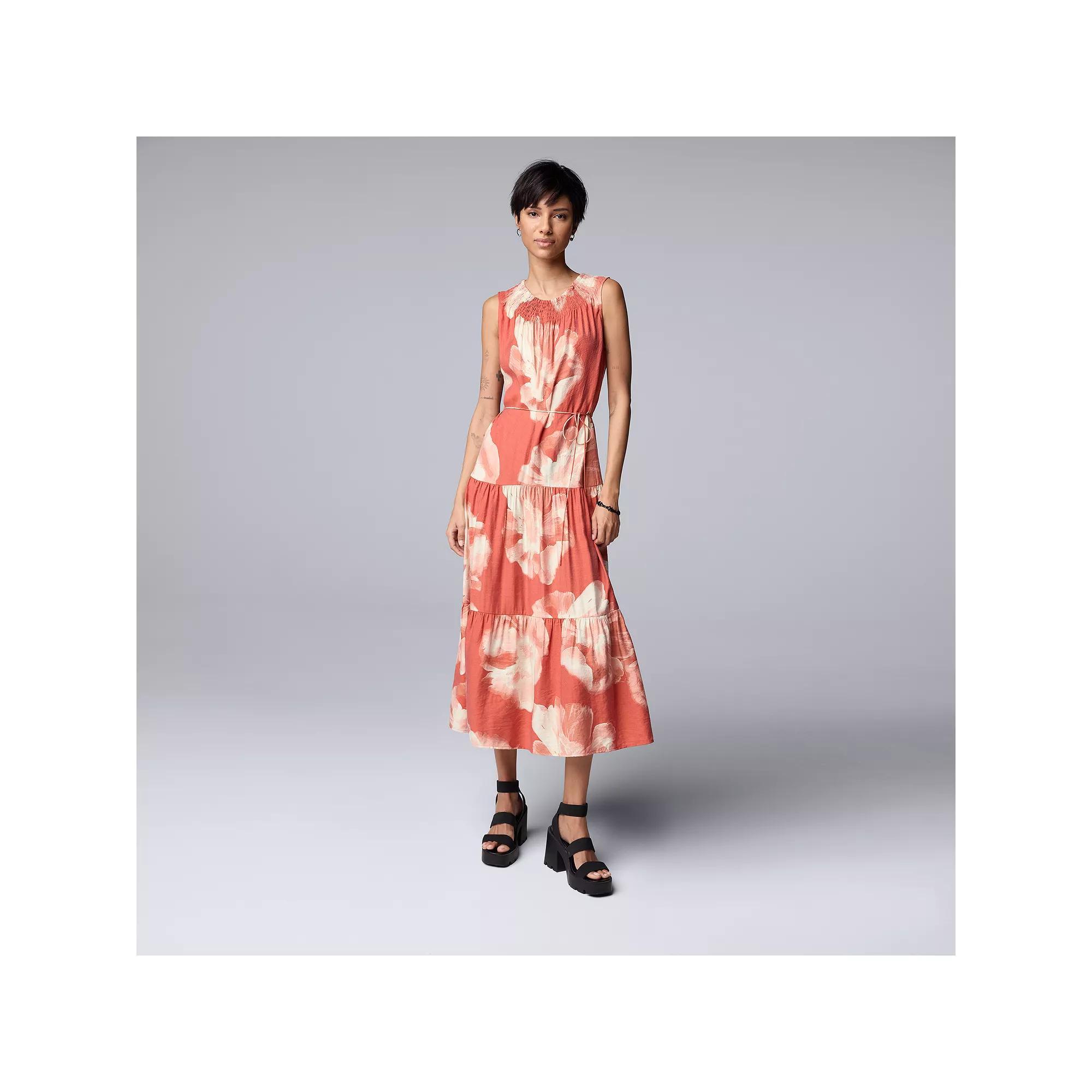 Women's Simply Vera Vera Wang Smocked Maxi Dress, Size: XS, Orange Floral Product Image