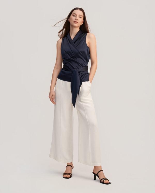 Women Elegant Silk Wrap Blouse Product Image