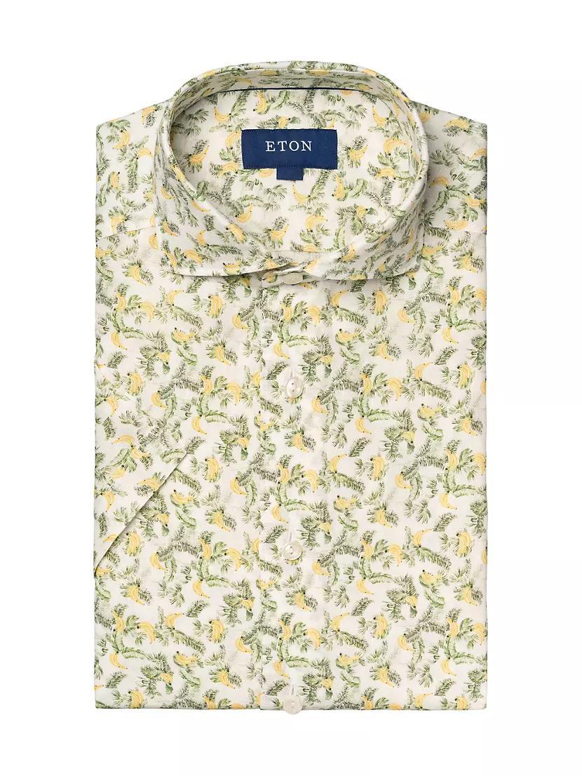 Slim Fit Banana Print Linen Short Sleeve Shirt Product Image