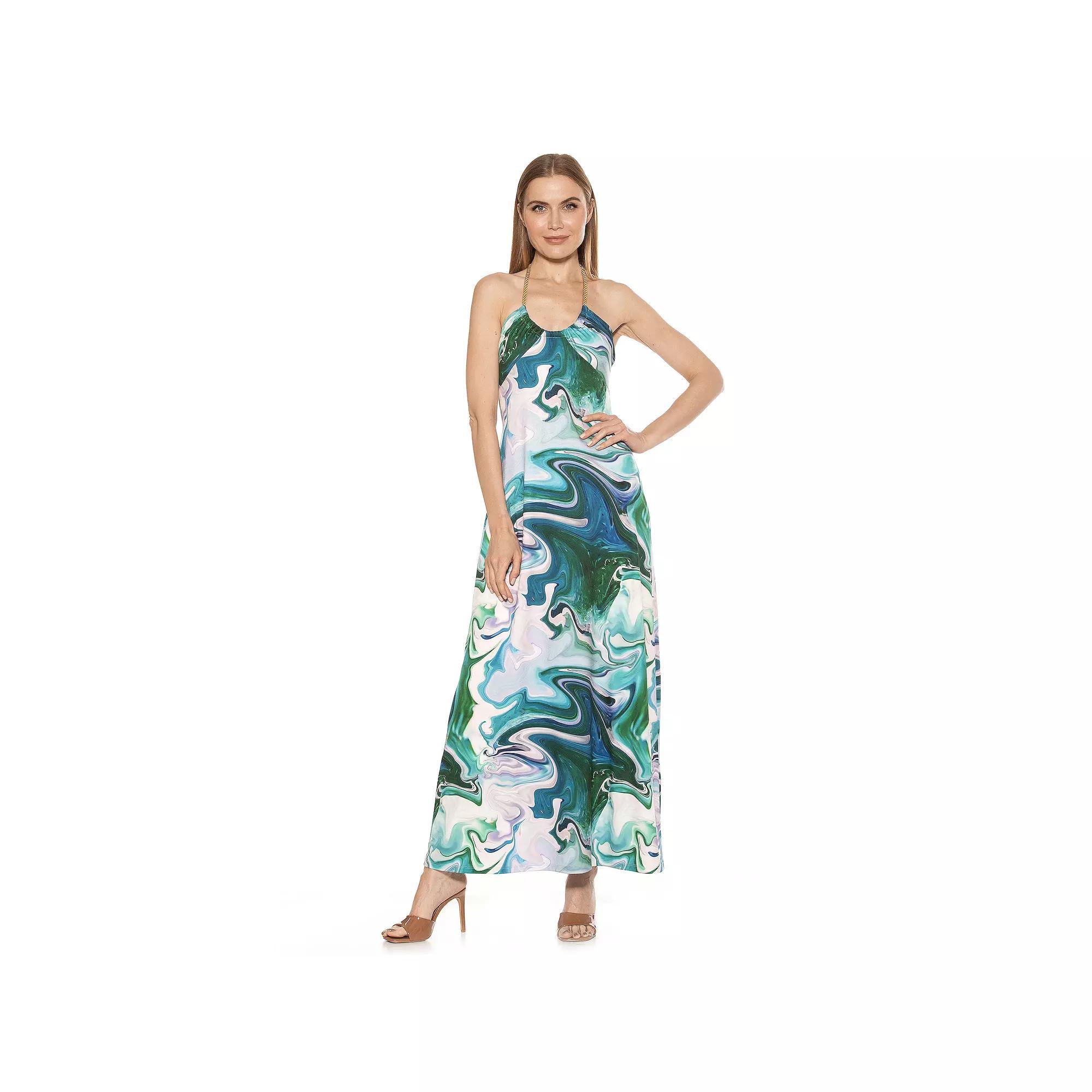 Women's ALEXIA ADMOR Selena Scoopneck Maxi Dress, Size: Small, Abstract Liq Product Image