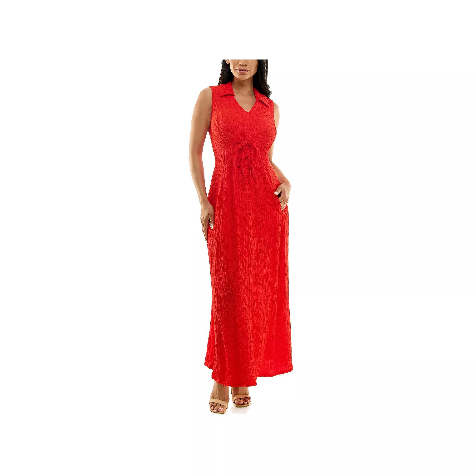 Women's Nina Leonard Collared V-Neck Maxi Dress, Size: Small, Candy Apple Product Image