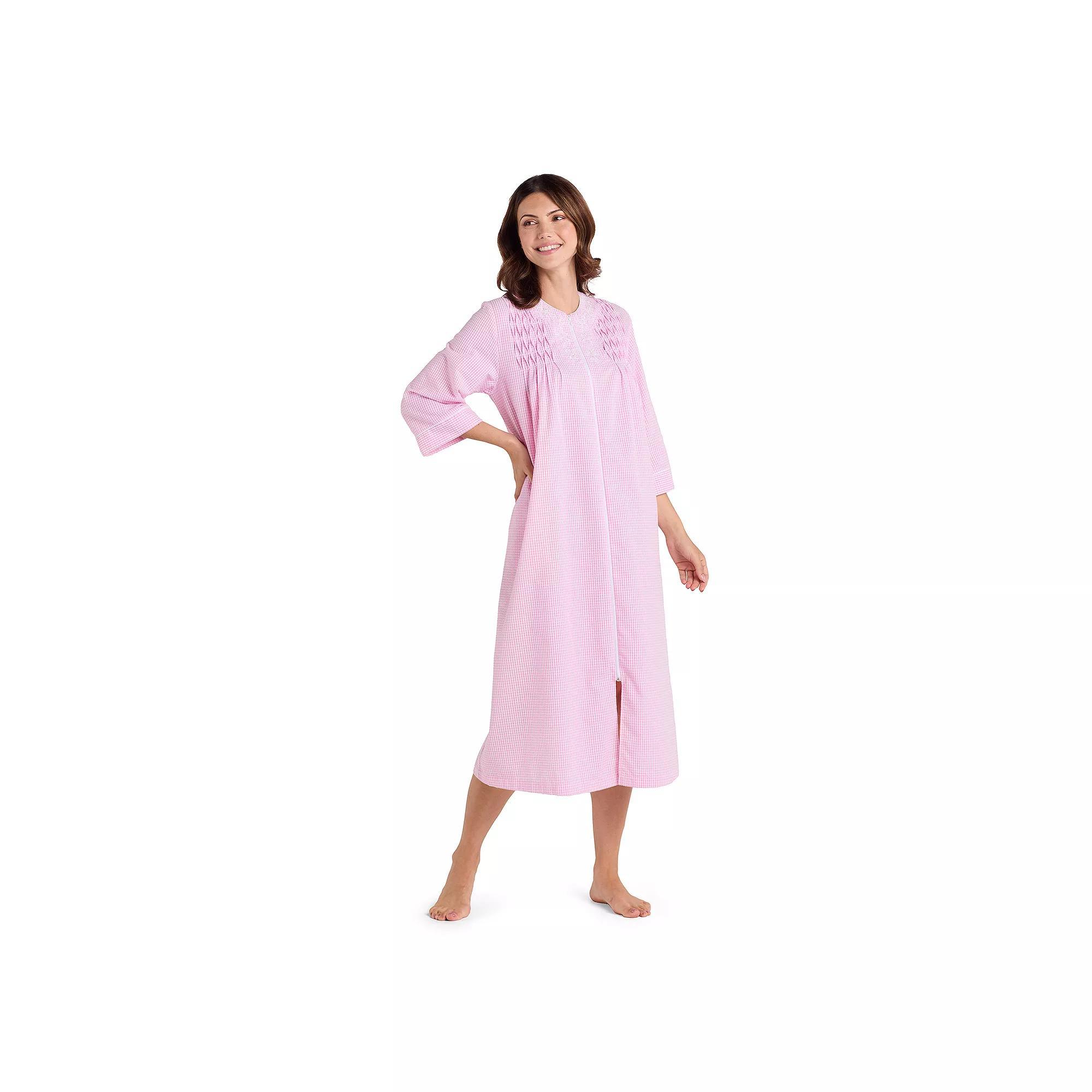 Womens Miss Elaine Essentials Seersucker Long Zip Robe Product Image
