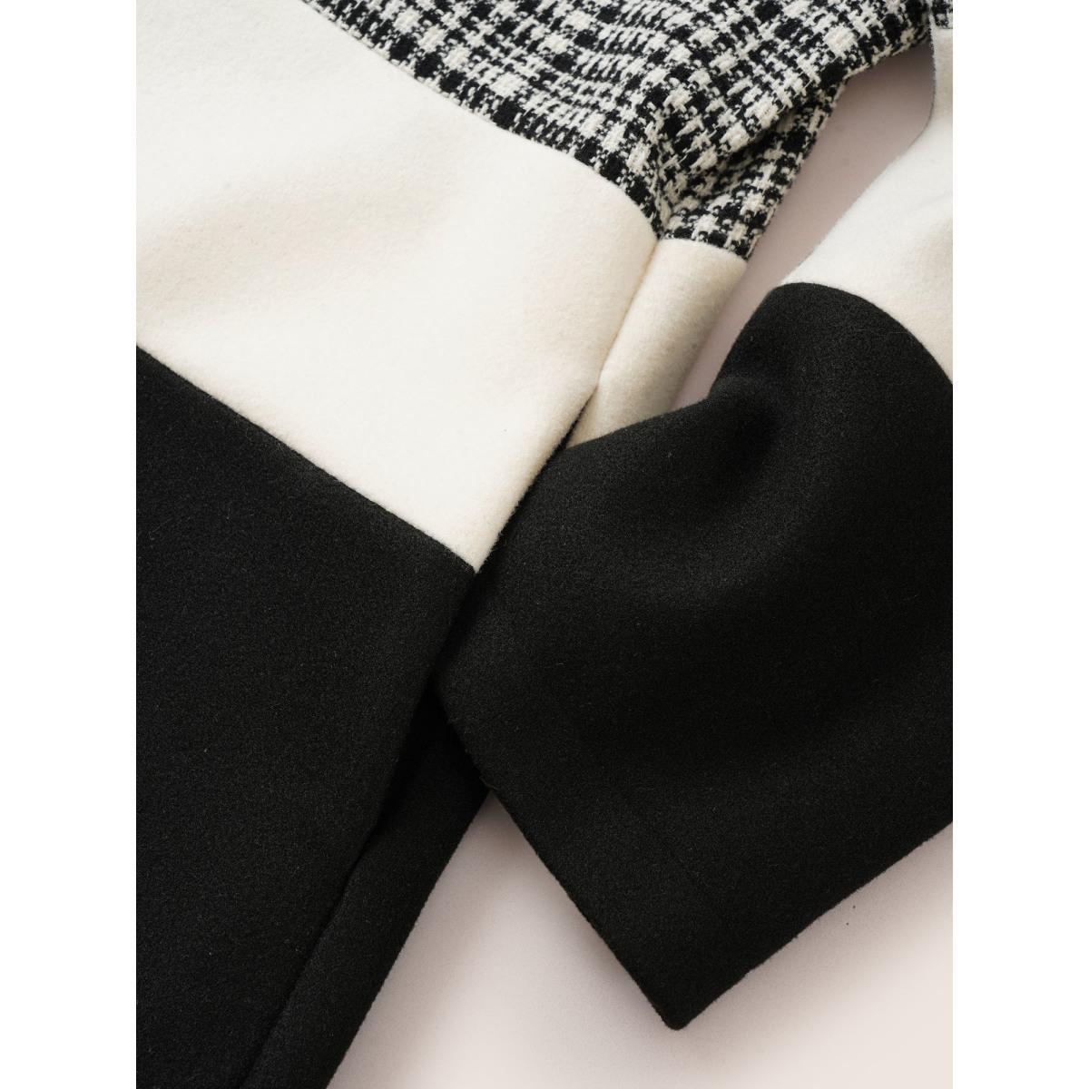 Plus Size Tweed Colorblock Contrast Button Up Coat Women Black Casual Texture Ladies Dailywear Winter Coats BloomChic 10/M Product Image