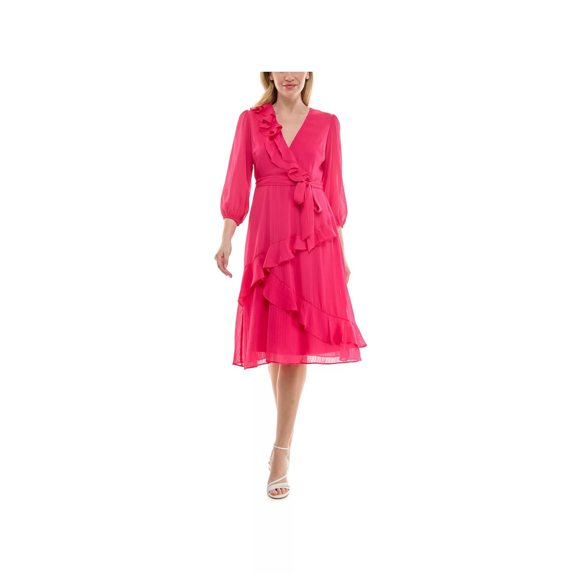 Women's Maison Tara Asymmetrical Ruffle Midi Dress, Size: 16, Pink Product Image