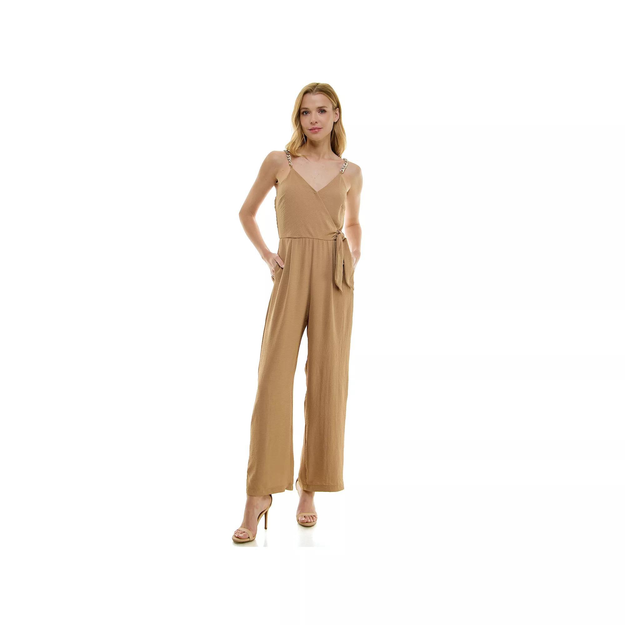 Women's Luxology Faux-Wrap Trim Detail Jumpsuit, Size: Medium, New Green Product Image