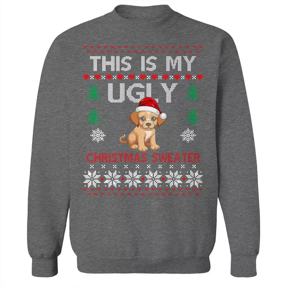 Men's Ugly Puppy Christmas Sweater Graphic Sweatshirt, Size: Small, Grey Heather Product Image