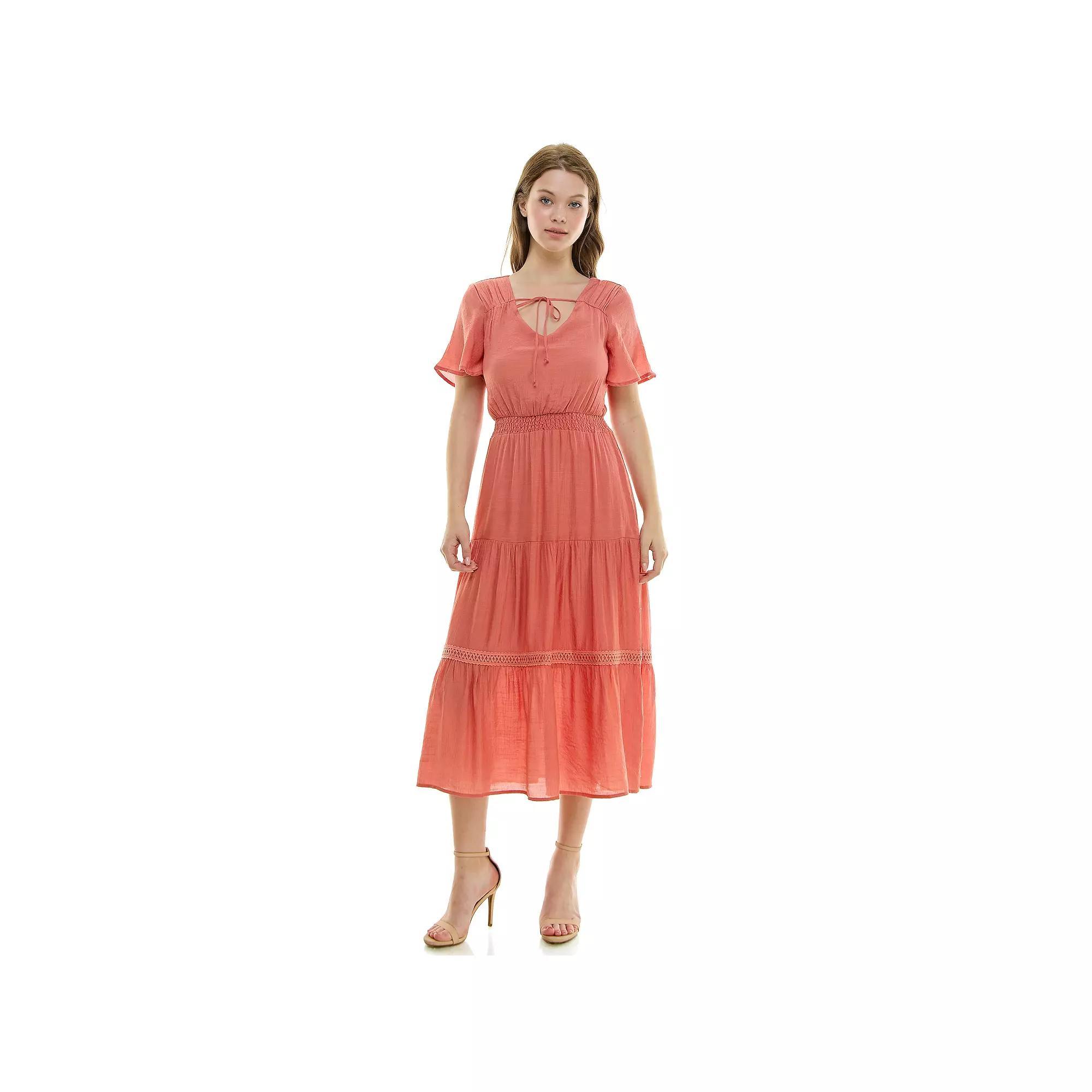 Womens Luxology Tie-Front Tiered Midi Gauze Dress Burnt Pink Product Image