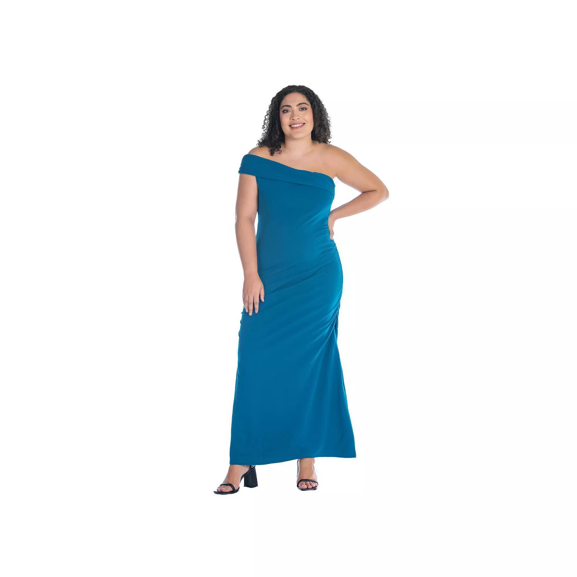 Plus Size 24Seven Comfort Apparel Formal One Shoulder Ruched Mermaid Maxi Dress, Women's, Size: 2XL, Black Product Image