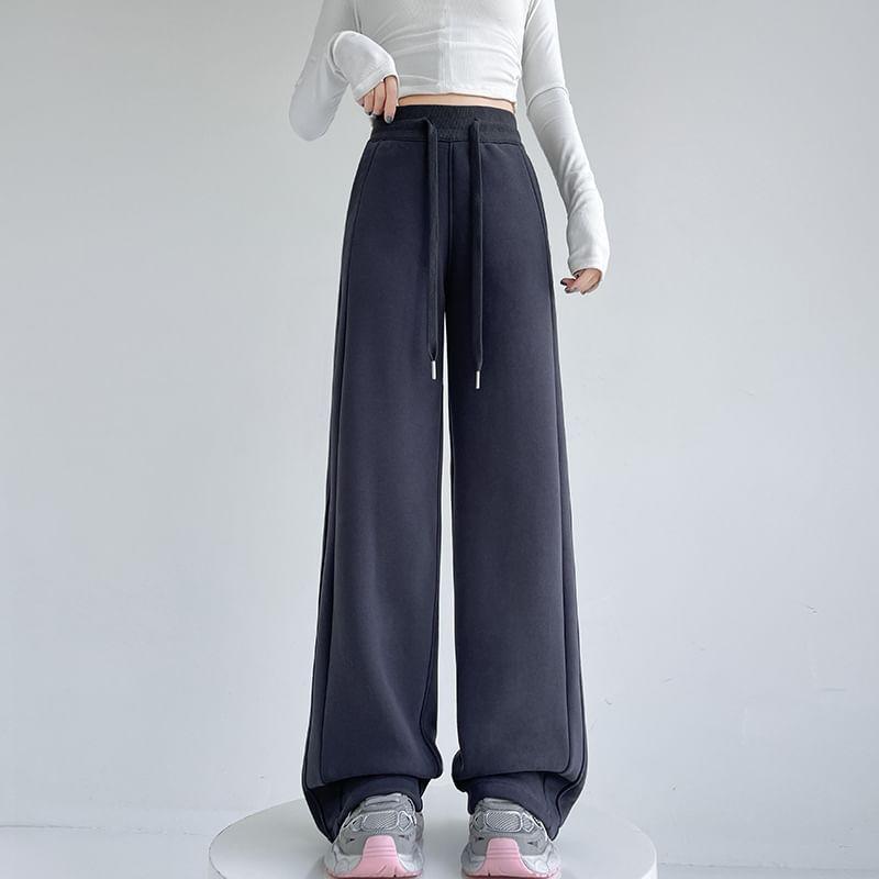 High Rise Plain Wide Leg Pants Product Image