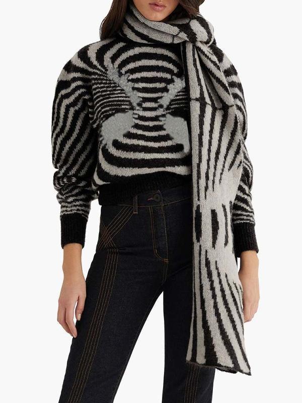 Vintage Striped Splice Crew Neck Short Sweater Product Image