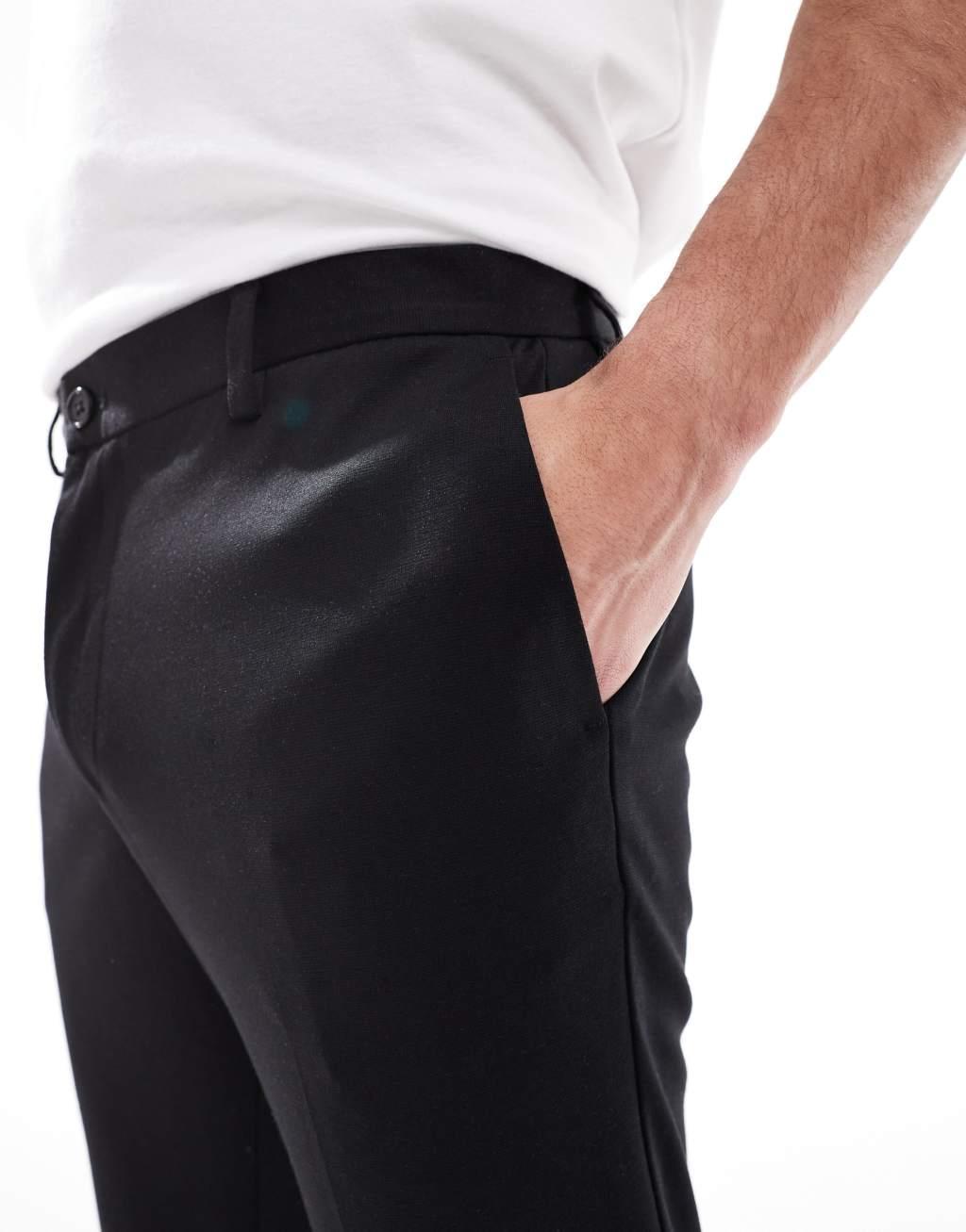 Jack & Jones slim fit jersey suit pants in black Product Image