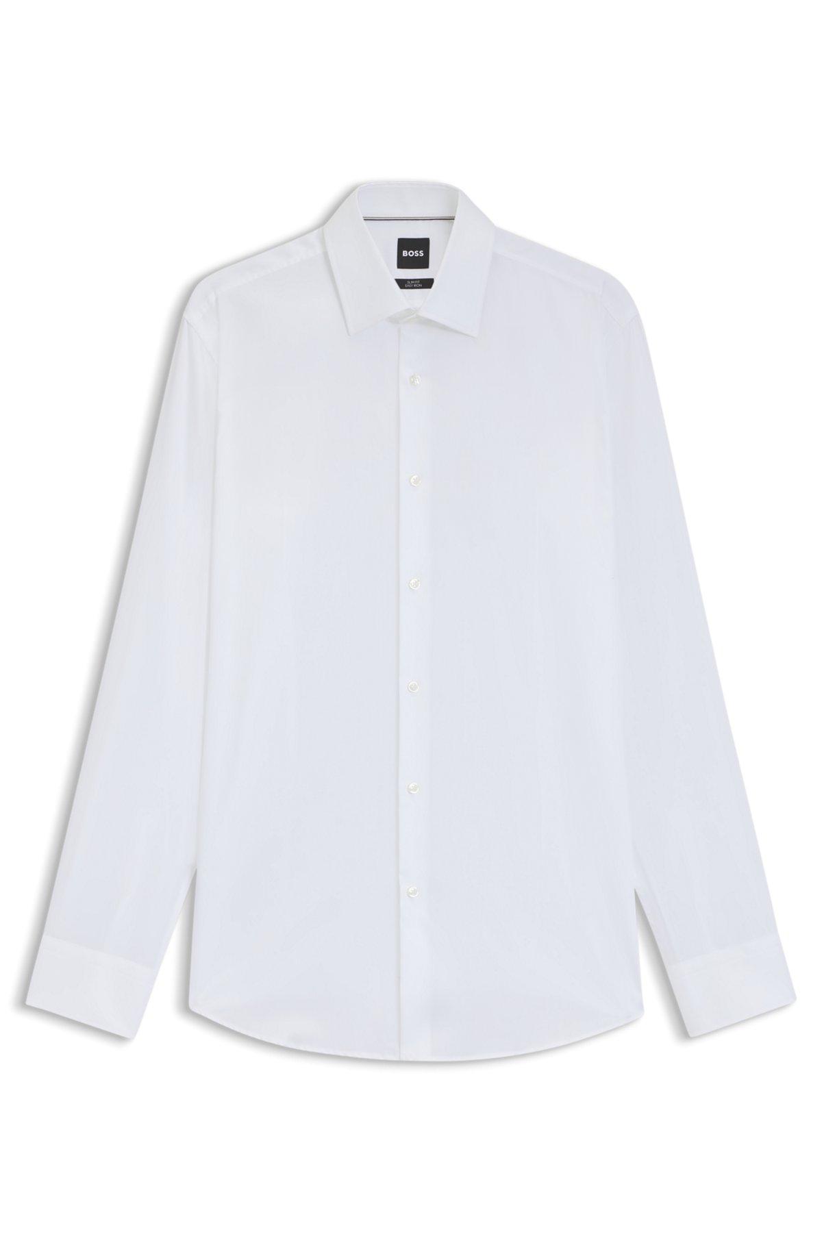 BOSS - Slim-fit shirt in easy-iron cotton poplin - White Product Image