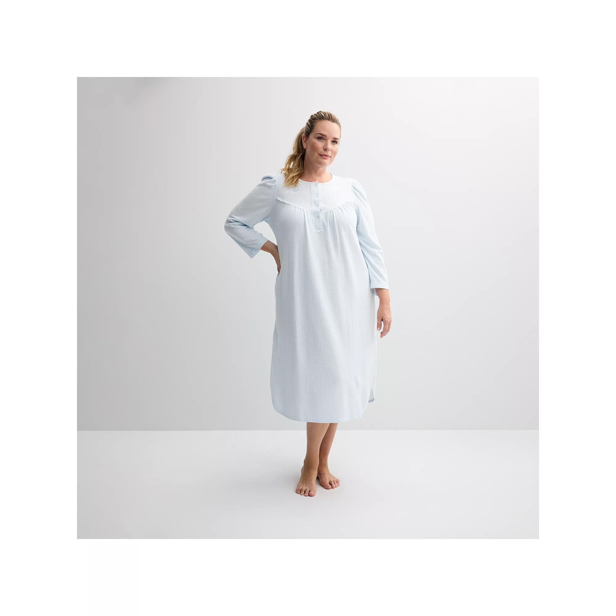 Plus Size Miss Elaine Essentials Honeycomb Long Gown, Women's, Size: 1XL, Light Blue Product Image