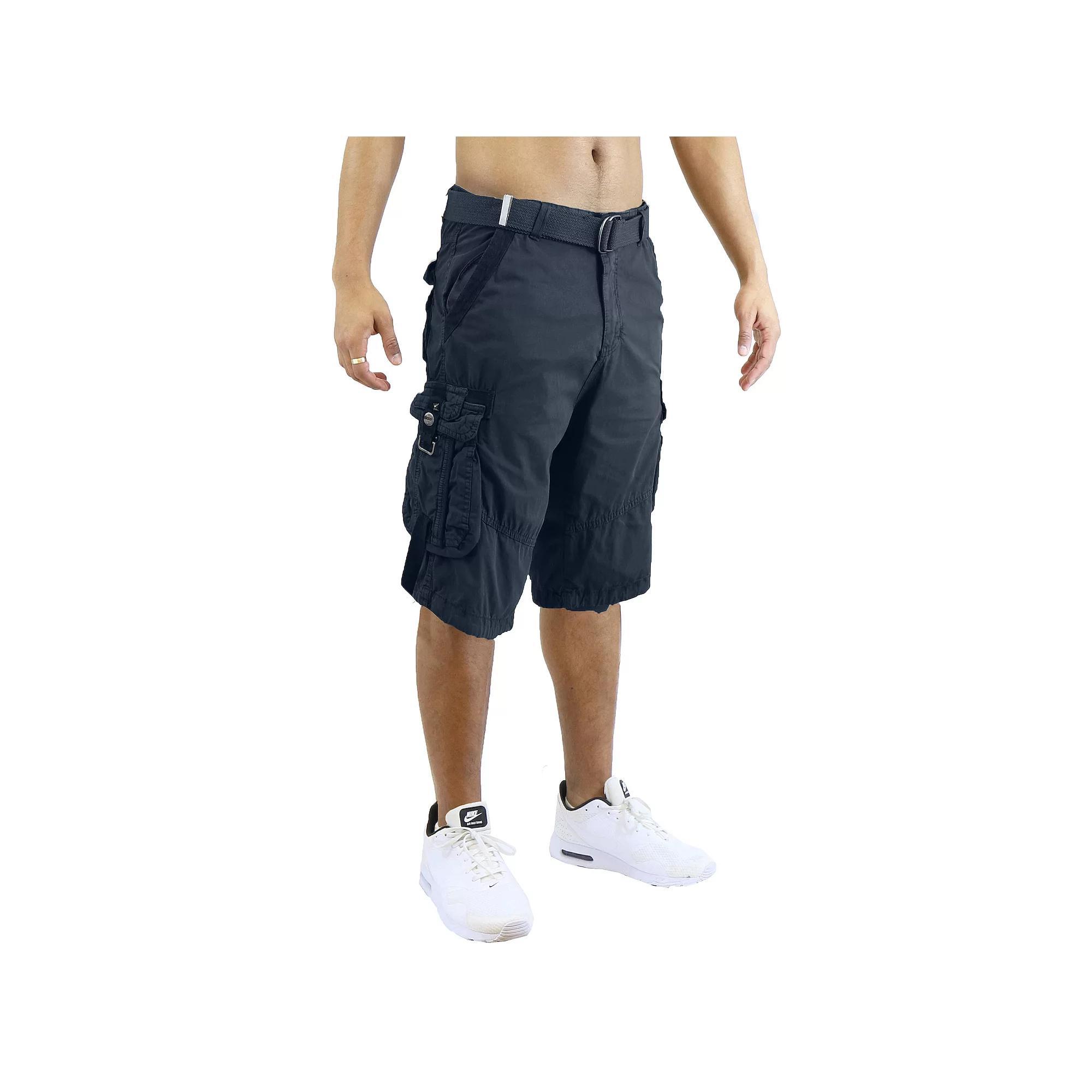 Men's Blu Rock 13.5" Distressed Cargo Shorts With Belt, Size: 40, Blue Product Image