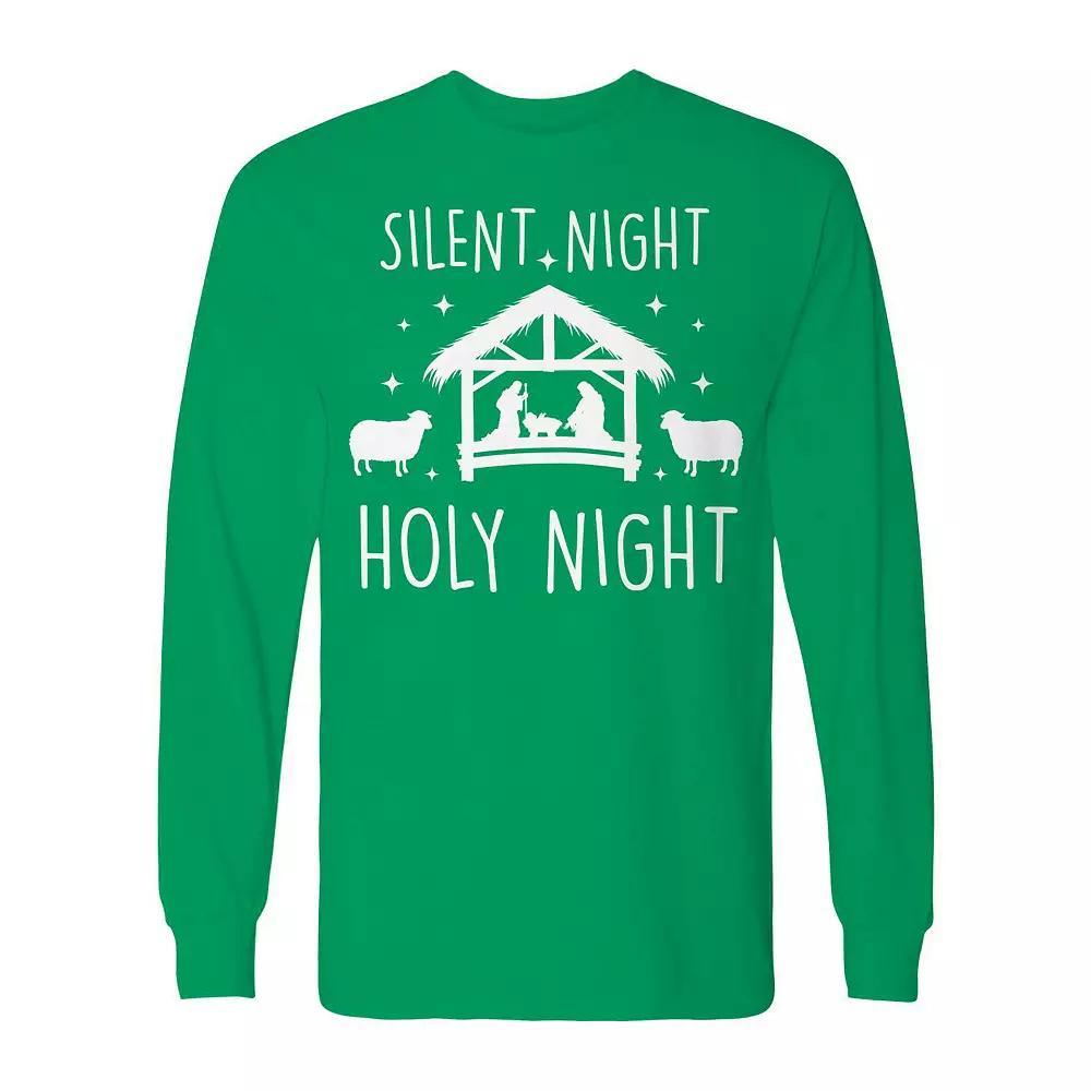 Men's Christmas Silent Night Holy Night Long Sleeve Graphic Tee, Size: XL, Black Product Image