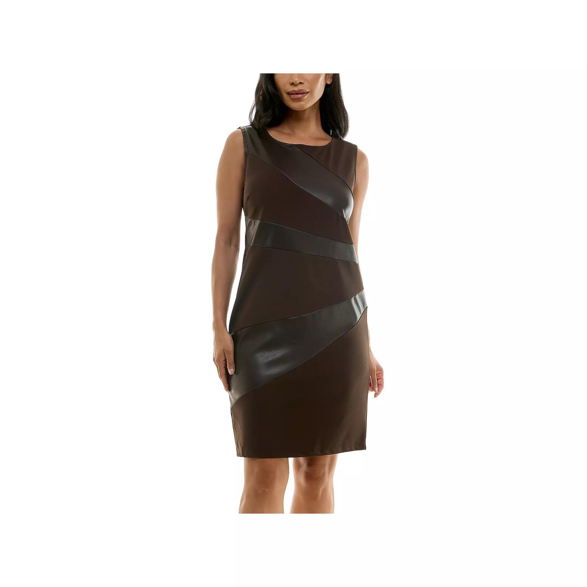 Women's Nina Leonard Pleather Panel Dress, Size: Large, Brown Bean Product Image