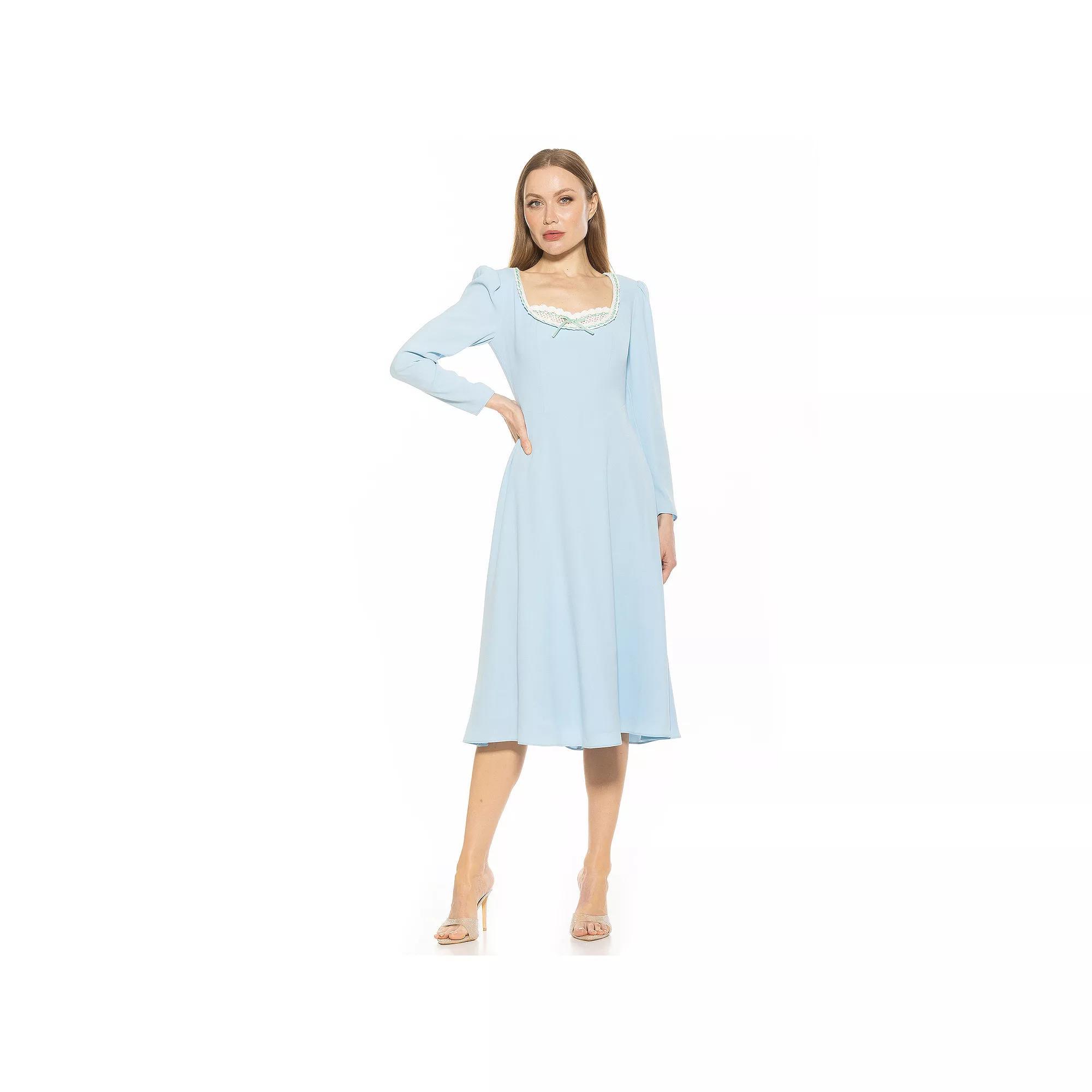 Women's ALEXIA ADMOR Zenaida Lace Portrait Neck Midi Dress, Size: 6, Ditzy Floral Product Image