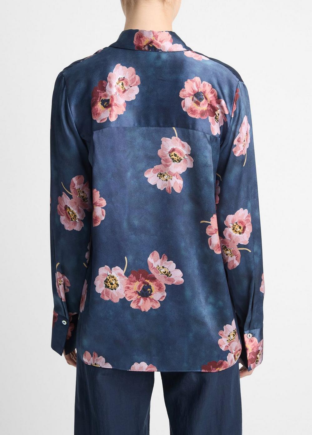 Painted Poppy Silk Long-Sleeve Blouse Product Image