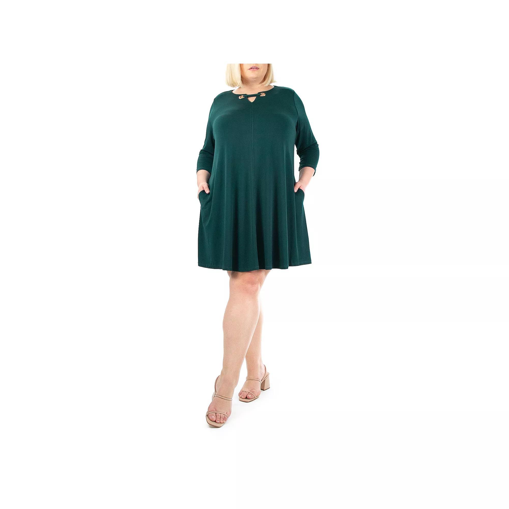 Plus Size Nina Leonard Grommet Notchneck Dress, Women's, Size: 2XL, Pacific Gold Product Image