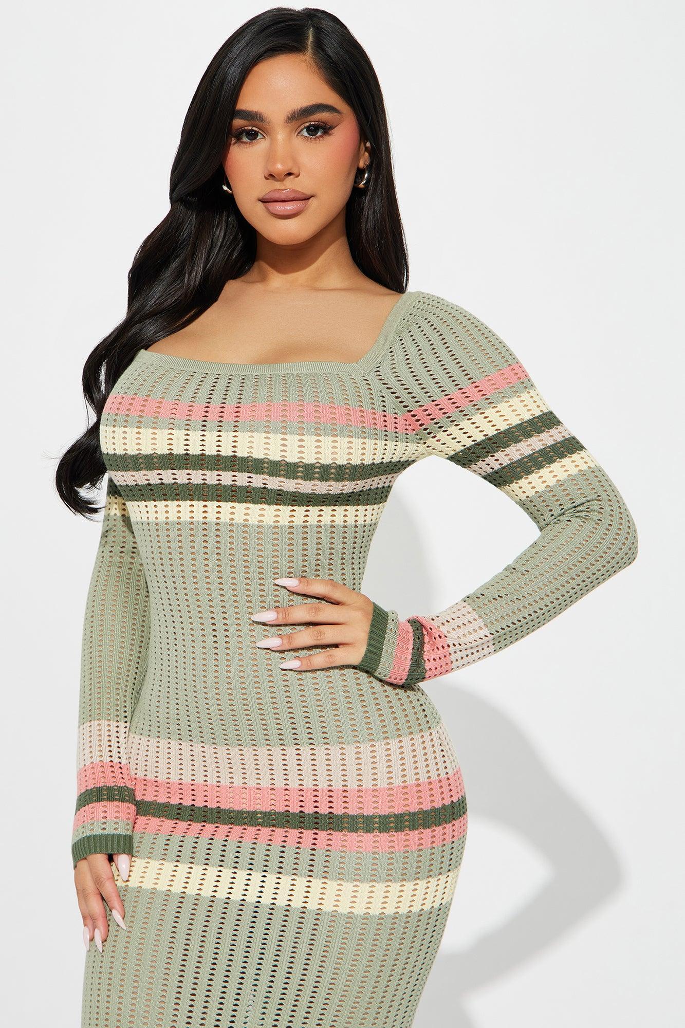 Bianca Sweater Midi Dress - Sage/combo Product Image