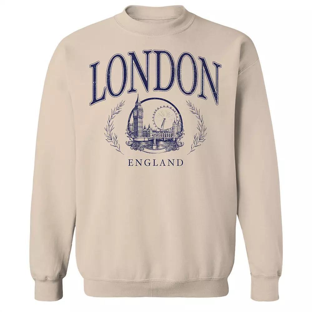 Men's London Blue Text Fleece Sweatshirt, Size: Medium, Brown Product Image