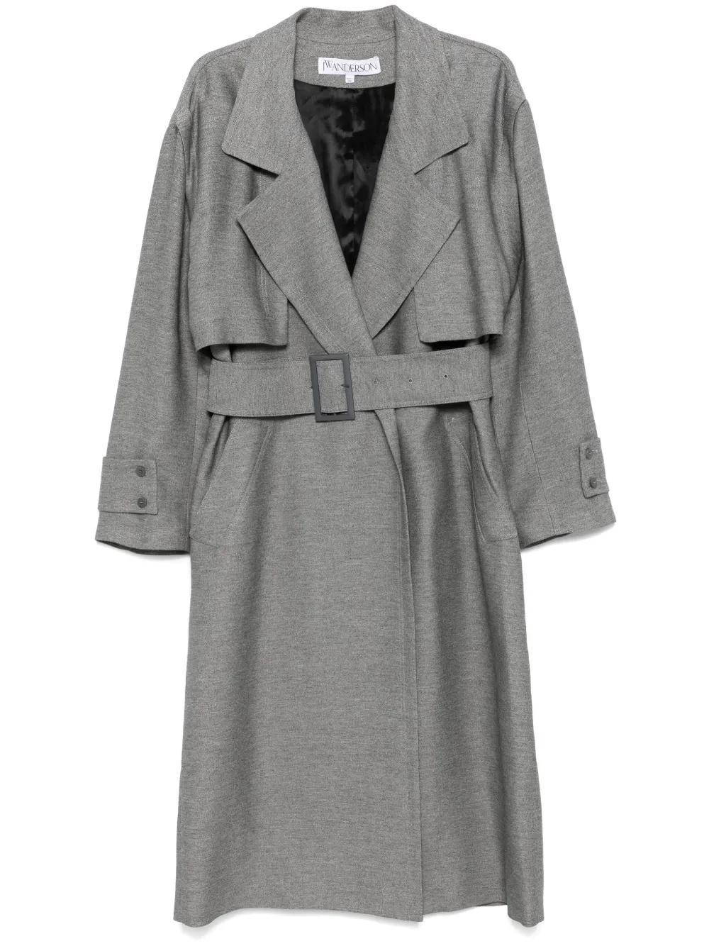 JW ANDERSON Longline Belted Virgin Wool Trench Coat In Grey Product Image