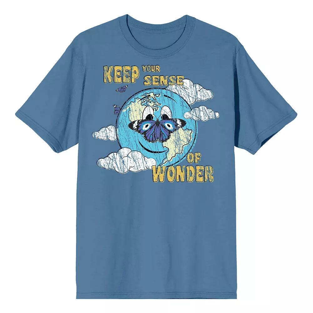 Men's Positive Vibes Cartoon Earth Keep Your Sense Of Wonder Tee, Size: XL, Blue Product Image