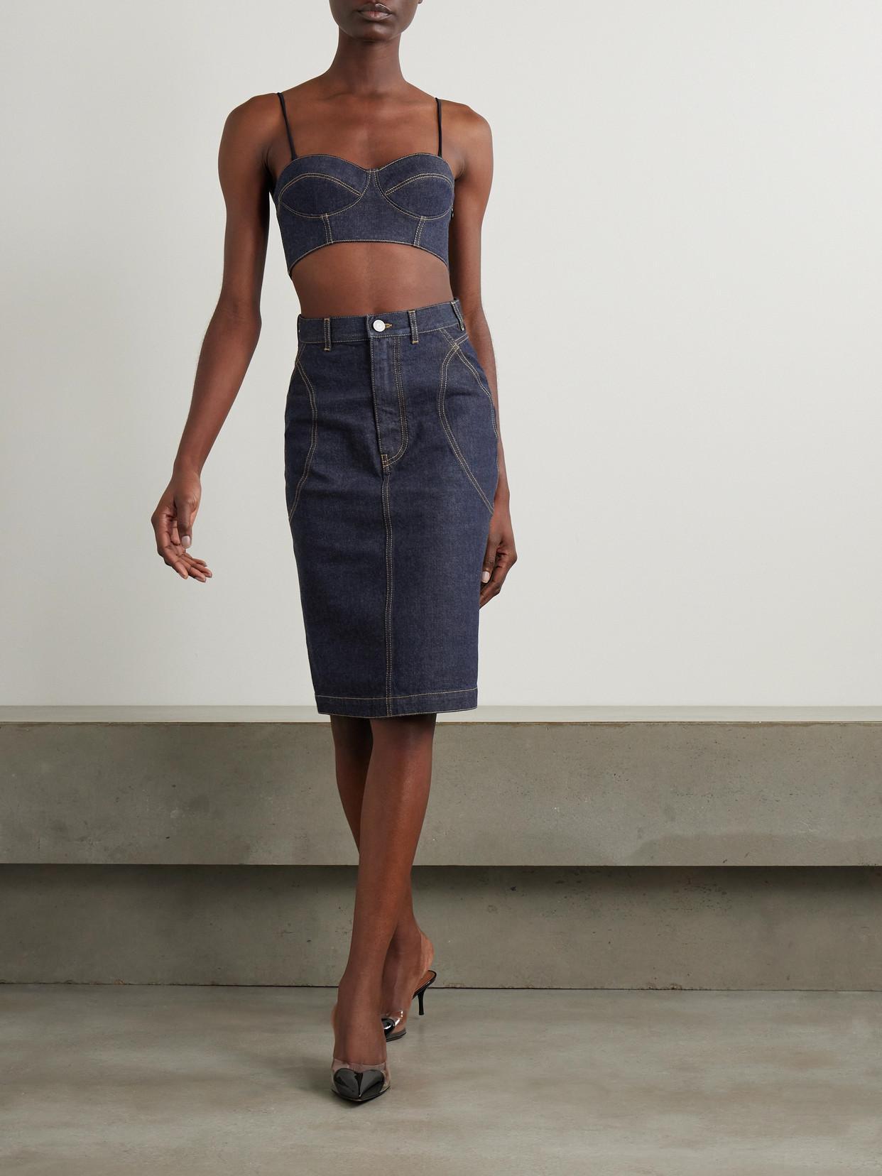 ALAÏA Denim Midi Skirt In Dark Wash Product Image