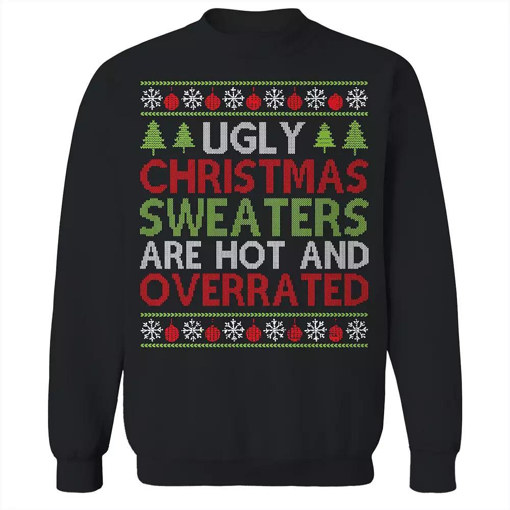 Men's Ugly Christmas Sweaters Overrated Graphic Sweatshirt, Size: Large, Black Product Image