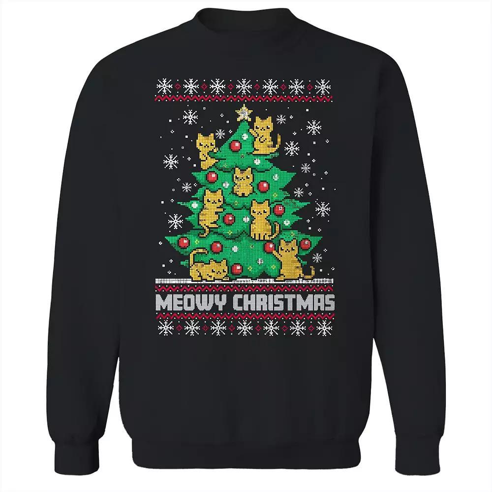 Men's Meowy Tree Christmas Sweater Graphic Sweatshirt, Size: XXL, Black Product Image
