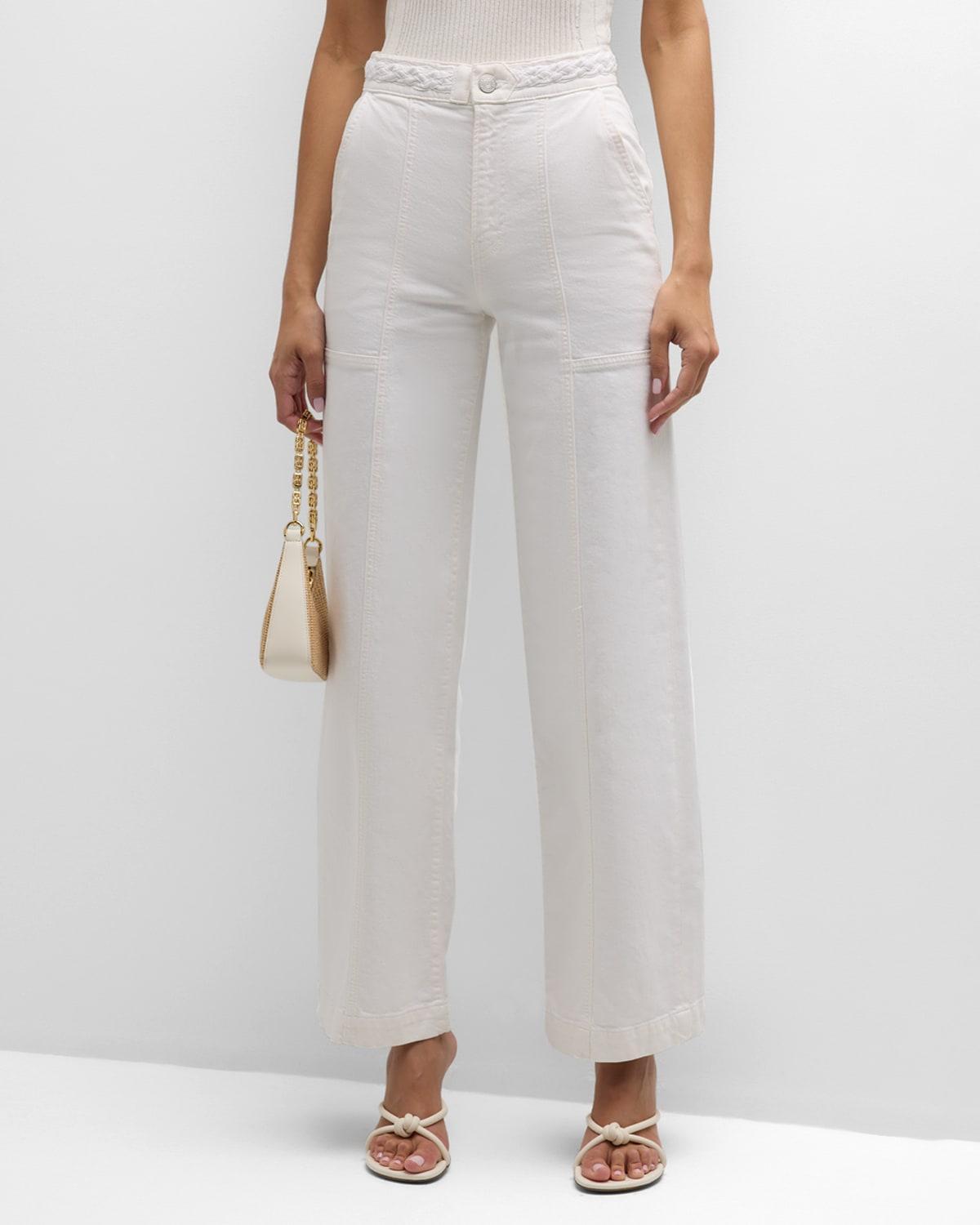 Womens Braided Waistband High-Rise Wide-Leg Jeans Product Image