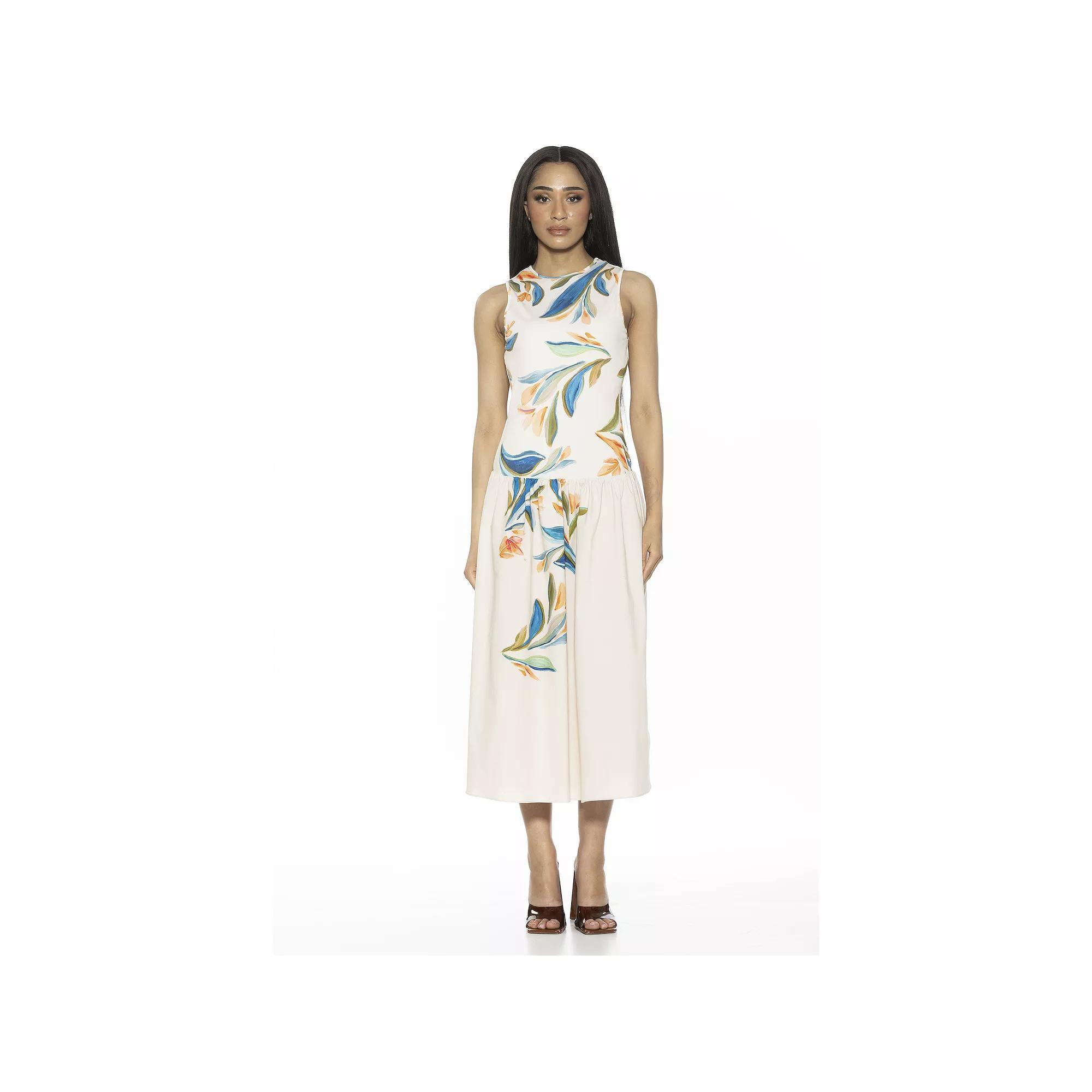 Women's ALEXIA ADMOR Lyle Crewneck Fit And Flare Midi Tank Top Dress, Size: 4, Large Floral Product Image