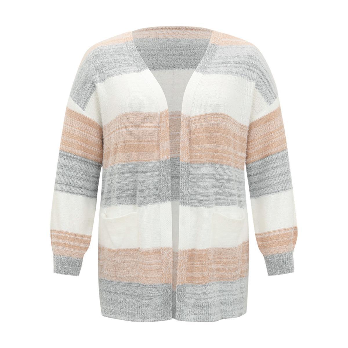 Plus Size Fuzzy Colorblock Heather Drop Shoulder Cardigan Multicolor Women Casual Loose Long Sleeve Dailywear Cardigans BloomChic 28/5X Product Image