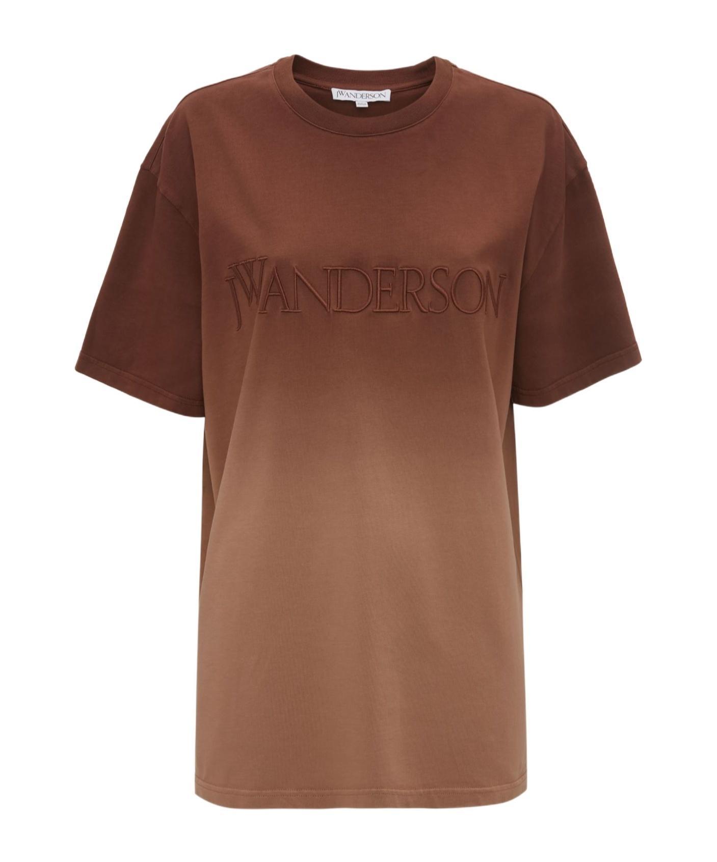 JW ANDERSON Ombré-effect Organic Cotton T-shirt In Brown Product Image